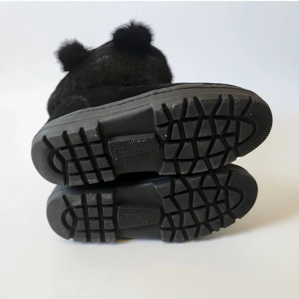 Minnetonka Vintage Rabbit Fur Suede Mukluk Snow Boots 9 Mid Calf Pull On Pom Pom